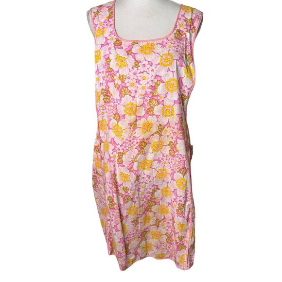 Vintage Retro 1960s Criss-cross Apron Granny Style Floral Pink Yellow a10 - Picture 1 of 4
